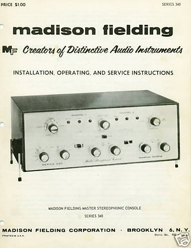 Madison Fielding 340 Preamplifier Instruction Manual