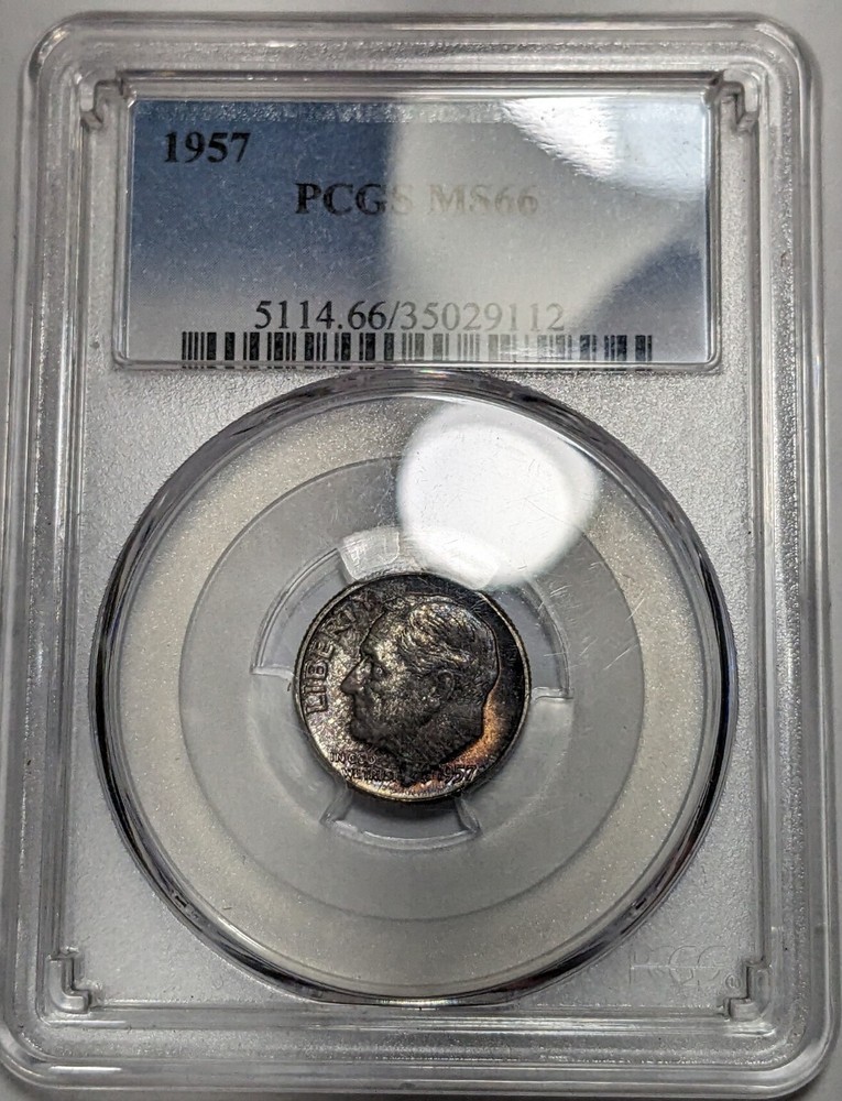 1957 - P - Roosevelt Silver Dime - PCGS - MS 66 - Toned