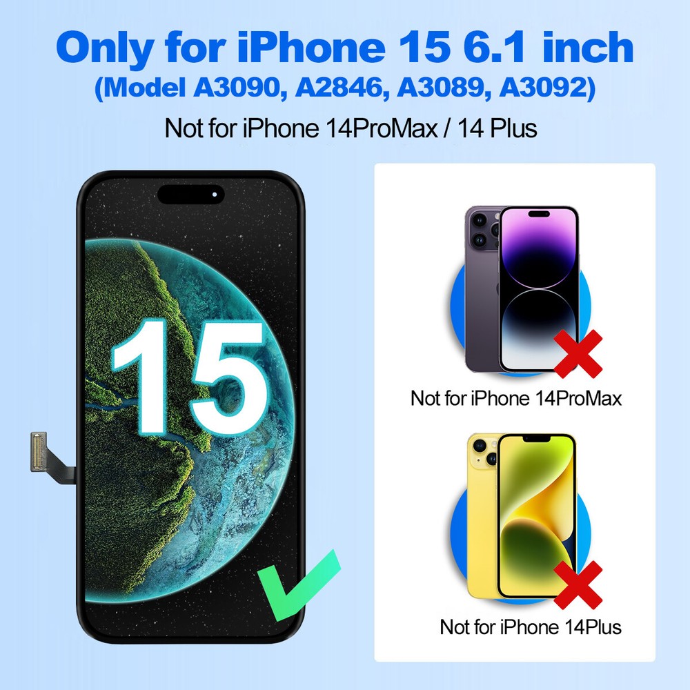 For iPhone 15 Screen 6.1" LCD Digitizer 3D Touch Display Assembly Replacement US