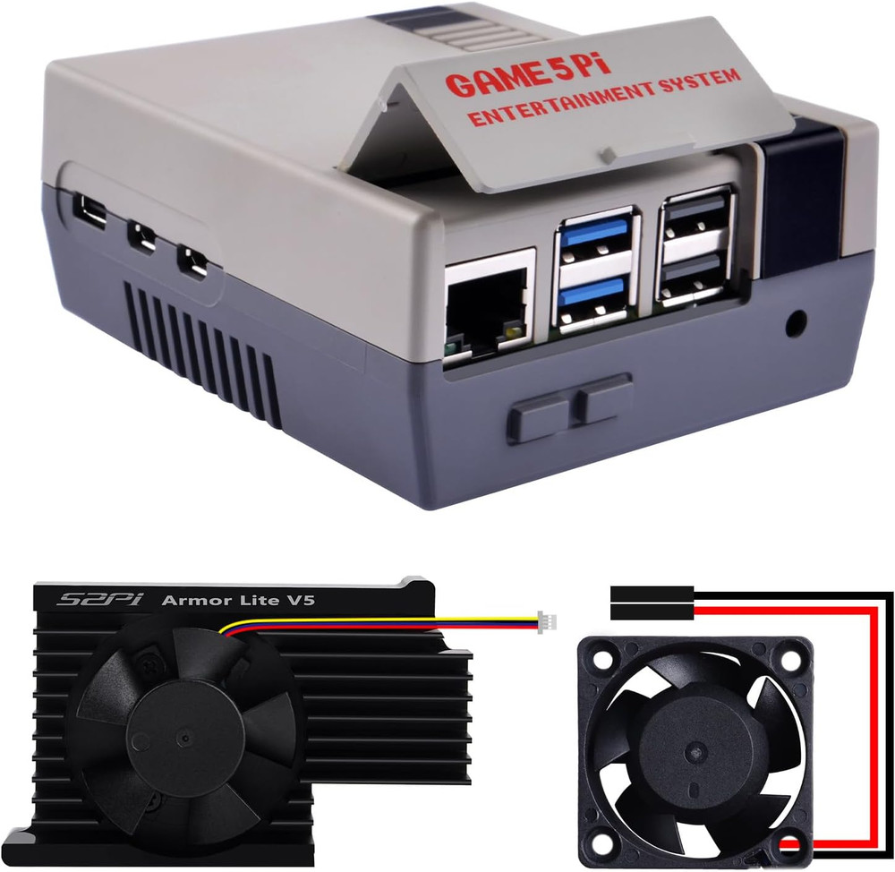 Raspberry Pi 5 Case w/ Active Cooler Retro Gaming Game5Pi Armor Lite V5