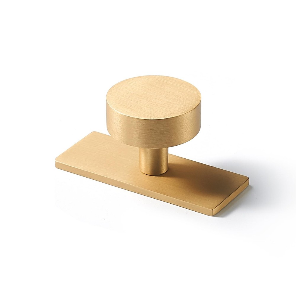 Brass Cabinet Knobs with Backplate - 2 Pack Modern Brushed Gold Hardware Hand...