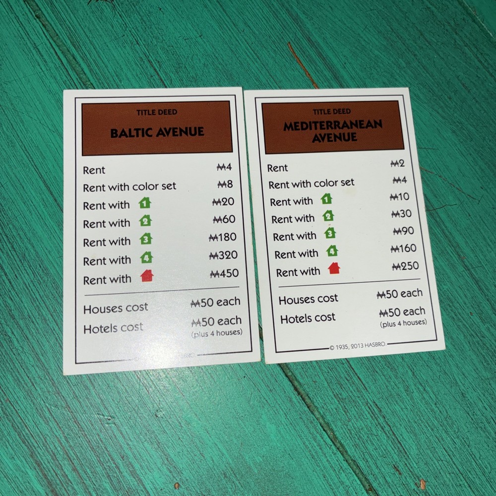 2014 Monopoly Replacement - 2 Brown Property Cards