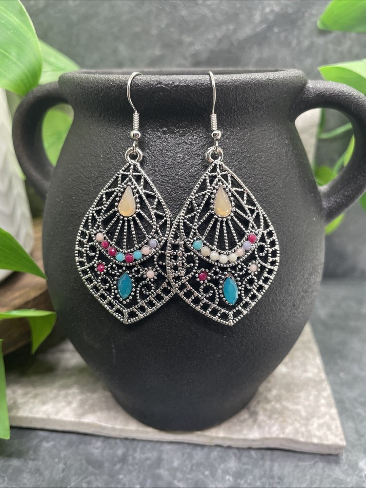 2.5” Silver-tone Boho Retro Earring Set Drop Dangle New Free Ship B6556
