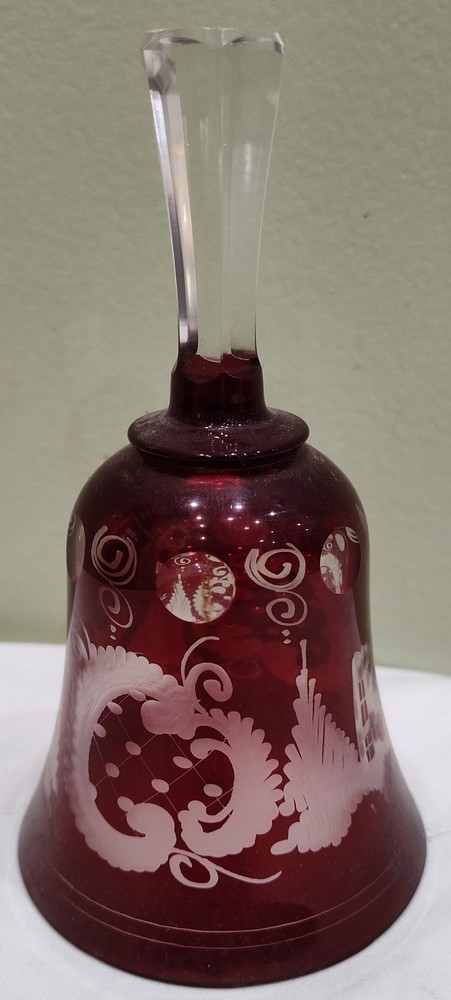 Czech Bohemian Ruby Red Scenic Crystal Cut To Clear Bell
