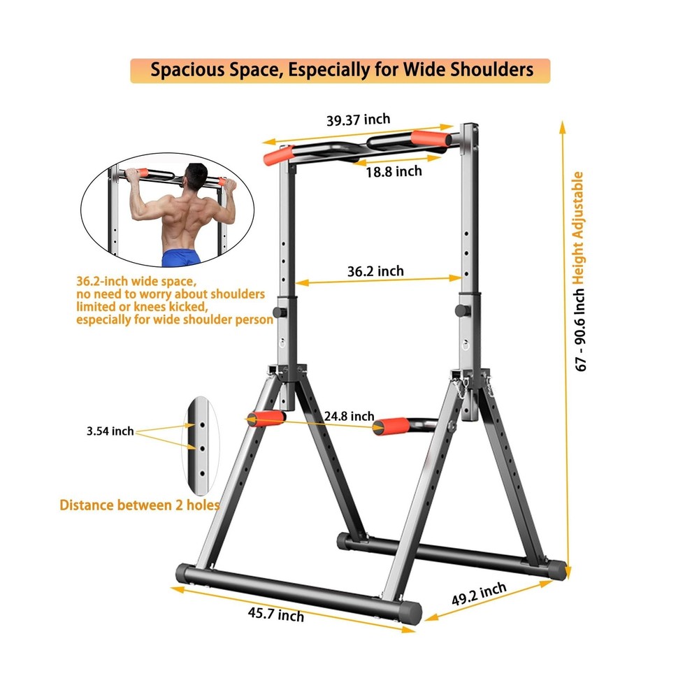 DOBESTS Foldable Power Tower Dip Station Pull Up Bar Station Adjustable Multi...