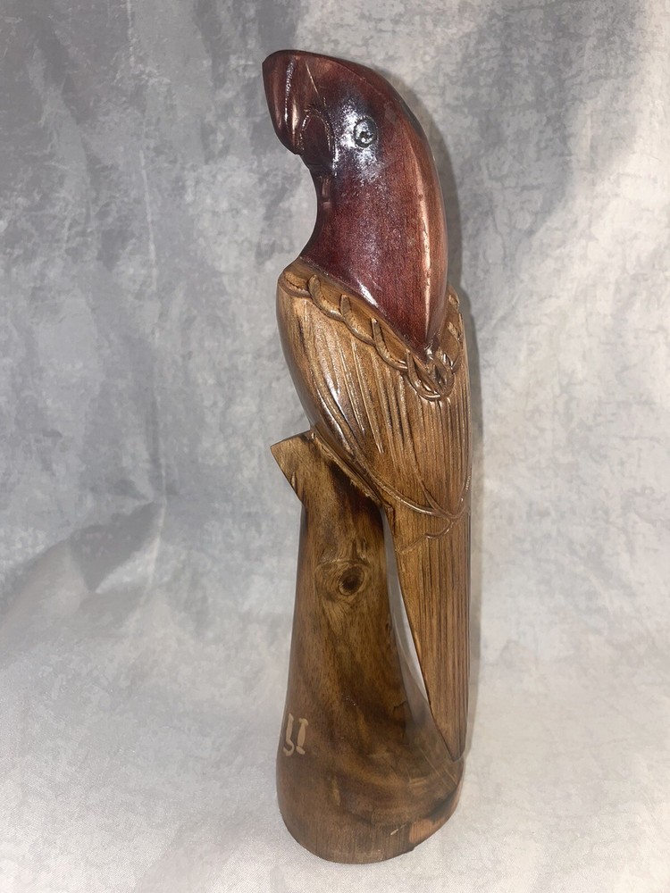 Vintage 9” Parrot Bird Wooden Statue