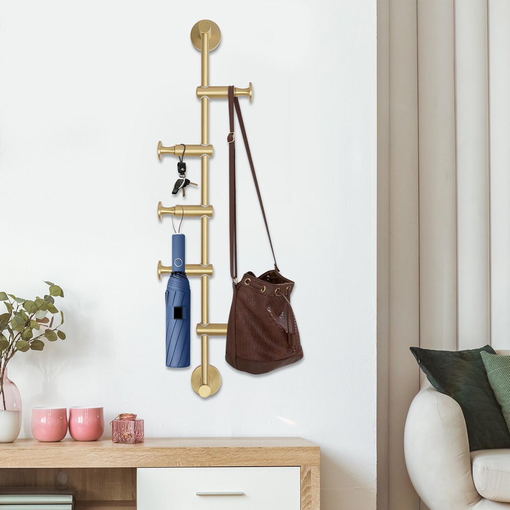 Coat Rack with 5 Adjustable Hooks Wall Mounted Vertical Coat Hat Umbrella Hanger