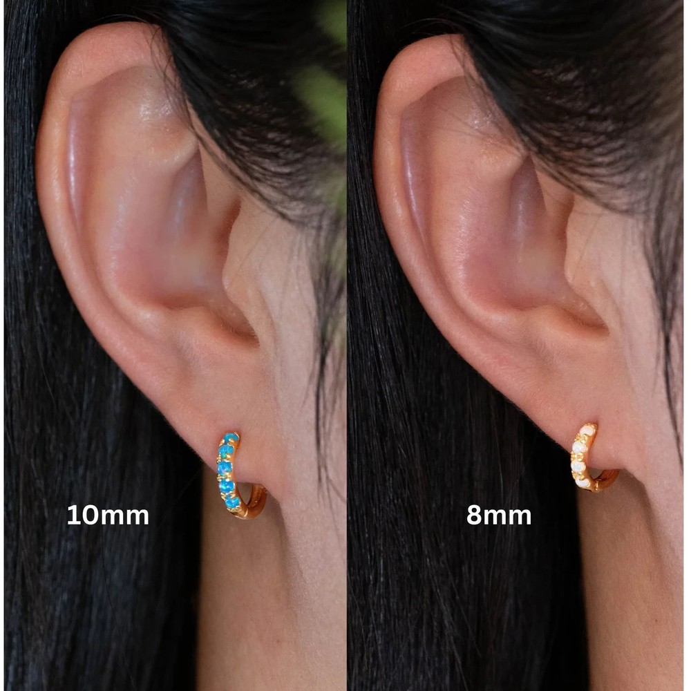 Dainty fire opal stones on solid Sterling Silver 925 huggie hoops