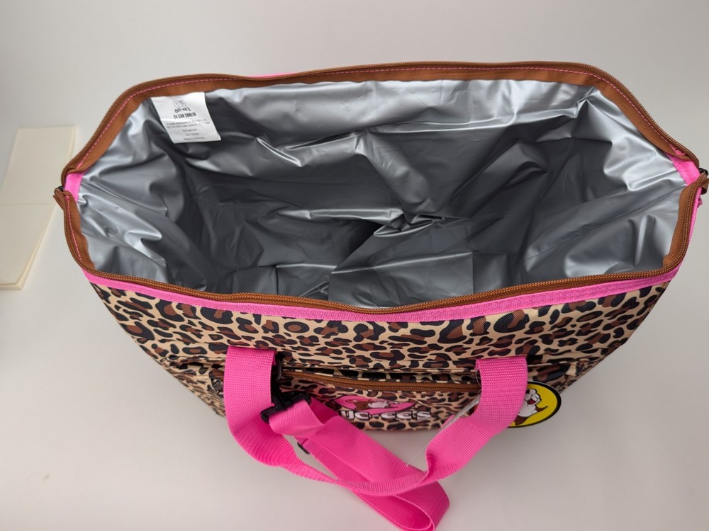 Buc-ee's Leopard Pink 24-Can Cooler Bag 600D Polyester Welded Liner