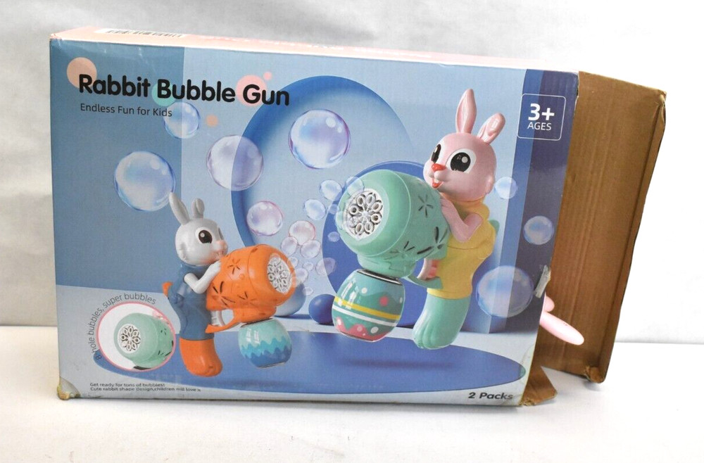 Rabbit Bubble Gun For Kids Automatic Bubble Blower 2 Pack With Bubble Liquid