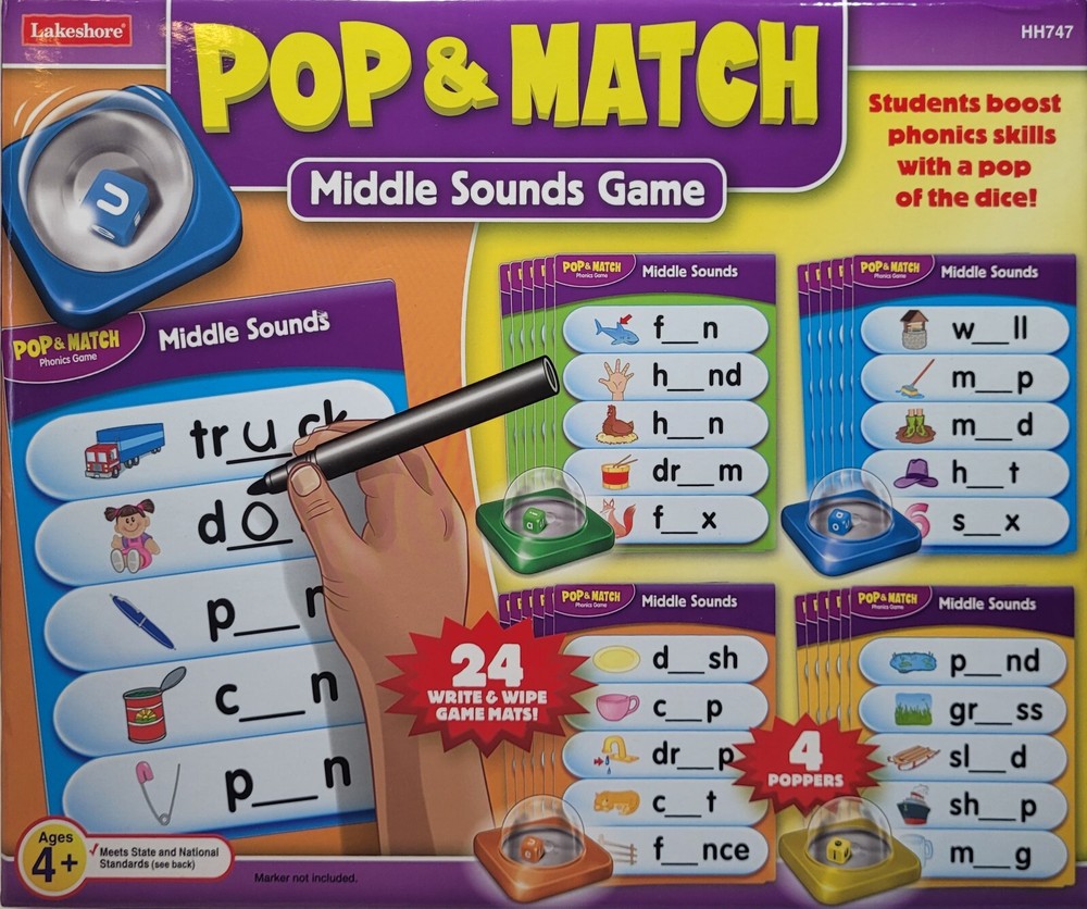 Lakeshore Pop & Match Beginning Middle Sounds Reading Learning Home School
