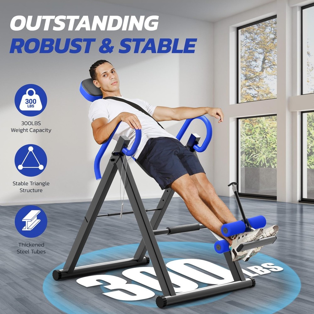Heavy Duty Inversion Table 300Lb Capacity Back Therapy Reflexology Foldable Blue