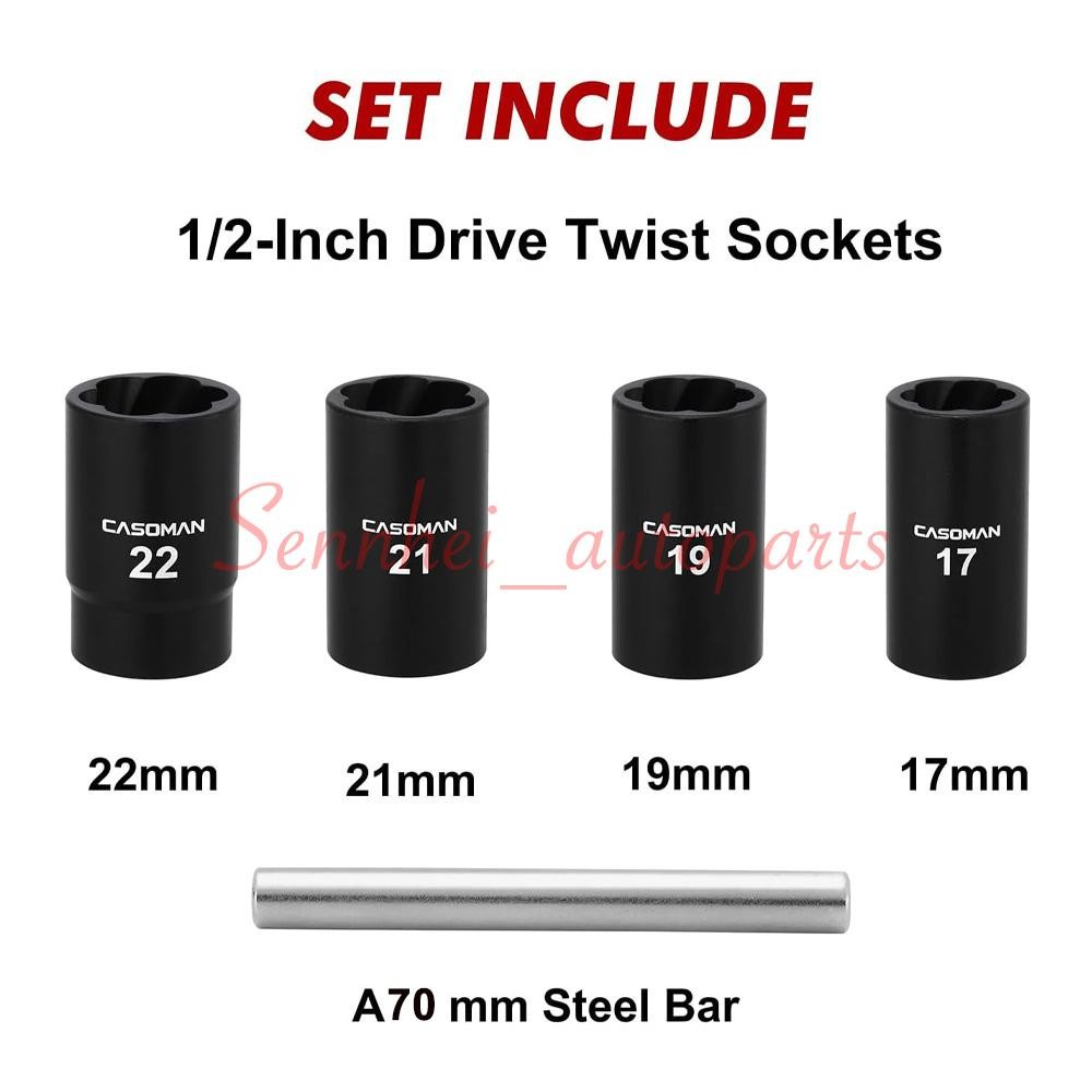 ABN Twist Socket Set Lug Nut Remover Extractor Tool- 5PC 1/2"Dr.Twist Socket Set