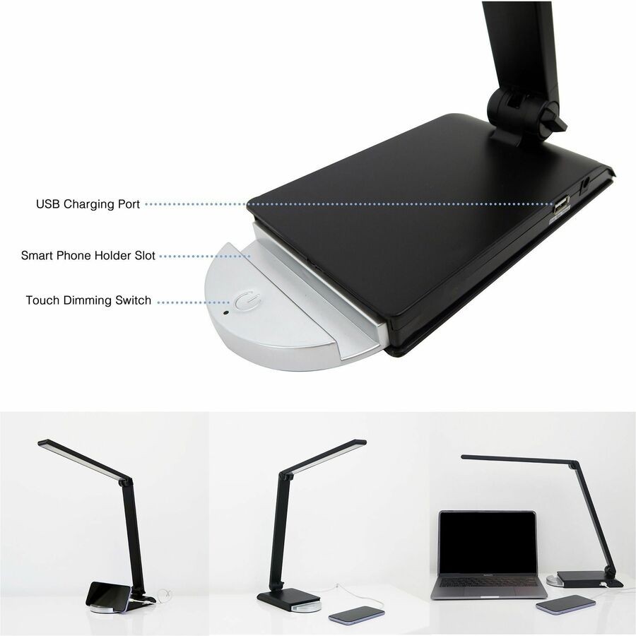 Lorell LLR13202 8W SMD LED Task Light USB Dimmable Black