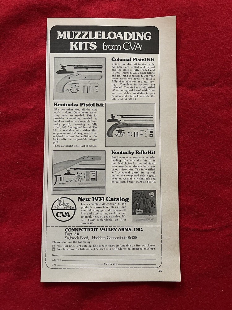 Vintage 1974 Connecticut Valley Arms Print Ad CVA Muzzleloading Kits Ad