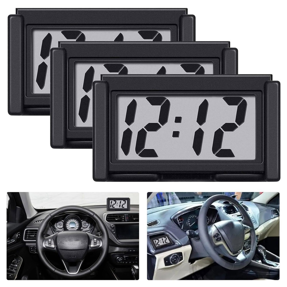 Portable 3 Pack Mini Digital Clock Small Adhesive Stick On Battery Operated Easy