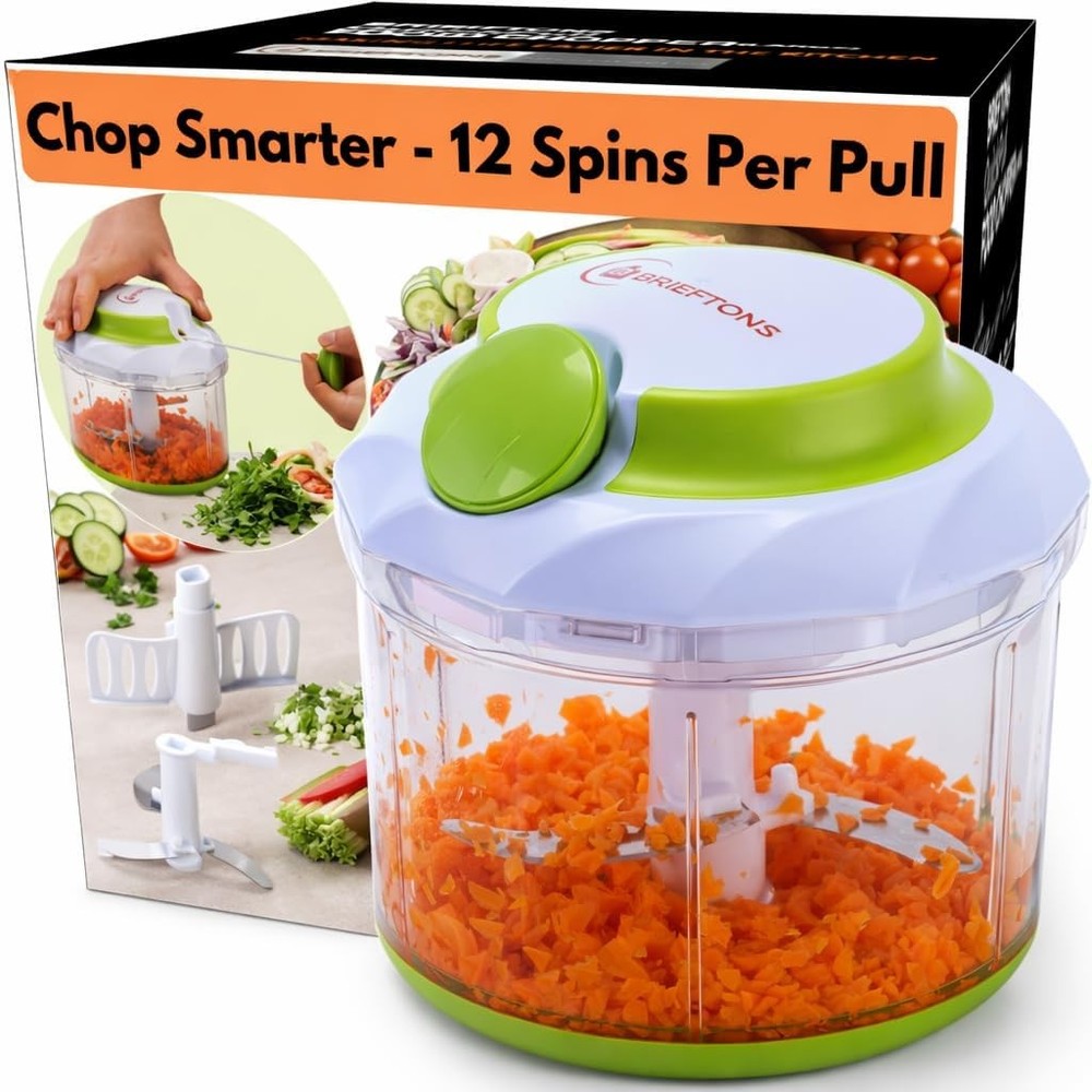 Brieftons QuickPull Manual Food Chopper: Large 4-Cup Powerful Hand Pull Chopper/
