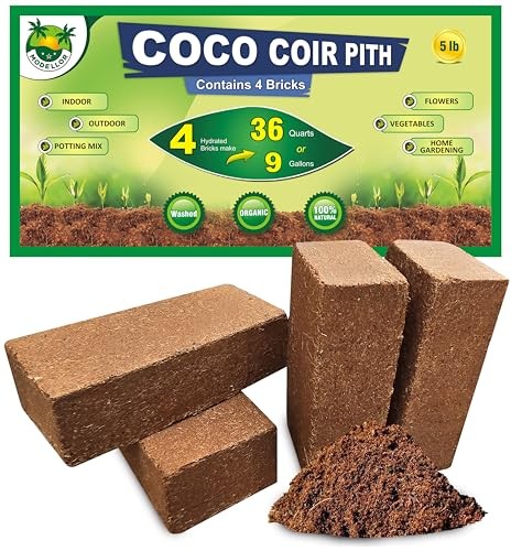4 Bricks (5 lb) Premium Super Washed Coco Coir, Yields 9 gallons, Seed