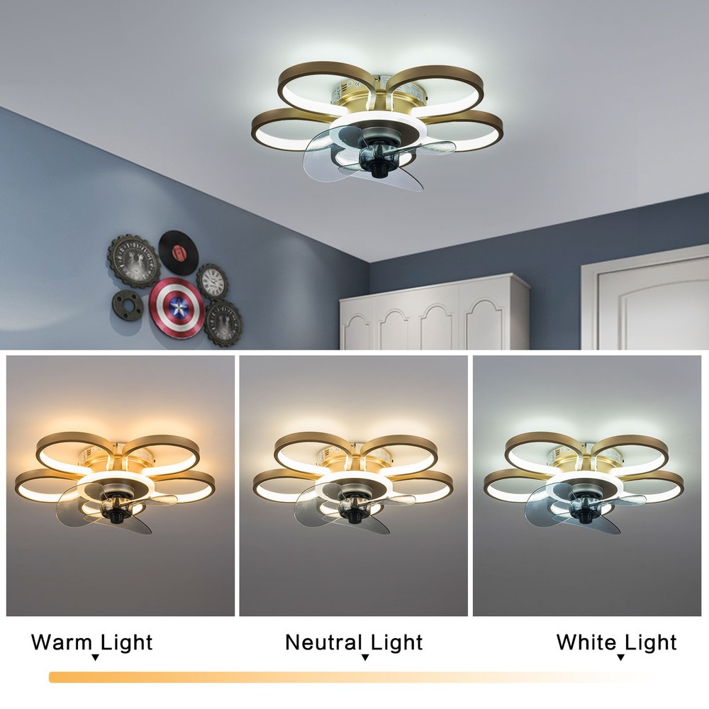Ceiling Fan Light Flower Shape Gold Ceiling Fan Light LED W/ Remote Control