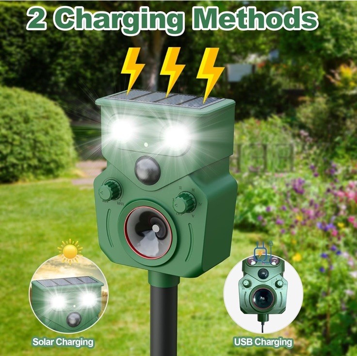 Ultrasonic Animal Repeller 2 Pack Solar Powered, New Open Box