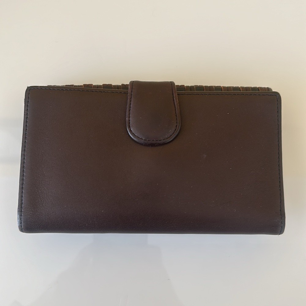 Brighton Woven Flap Brown Leather Wallet