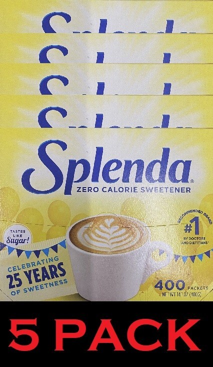 5x SPLENDA Zero Calorie Sweetener 400 Count Packets 14.1 oz Box - 5 PACK