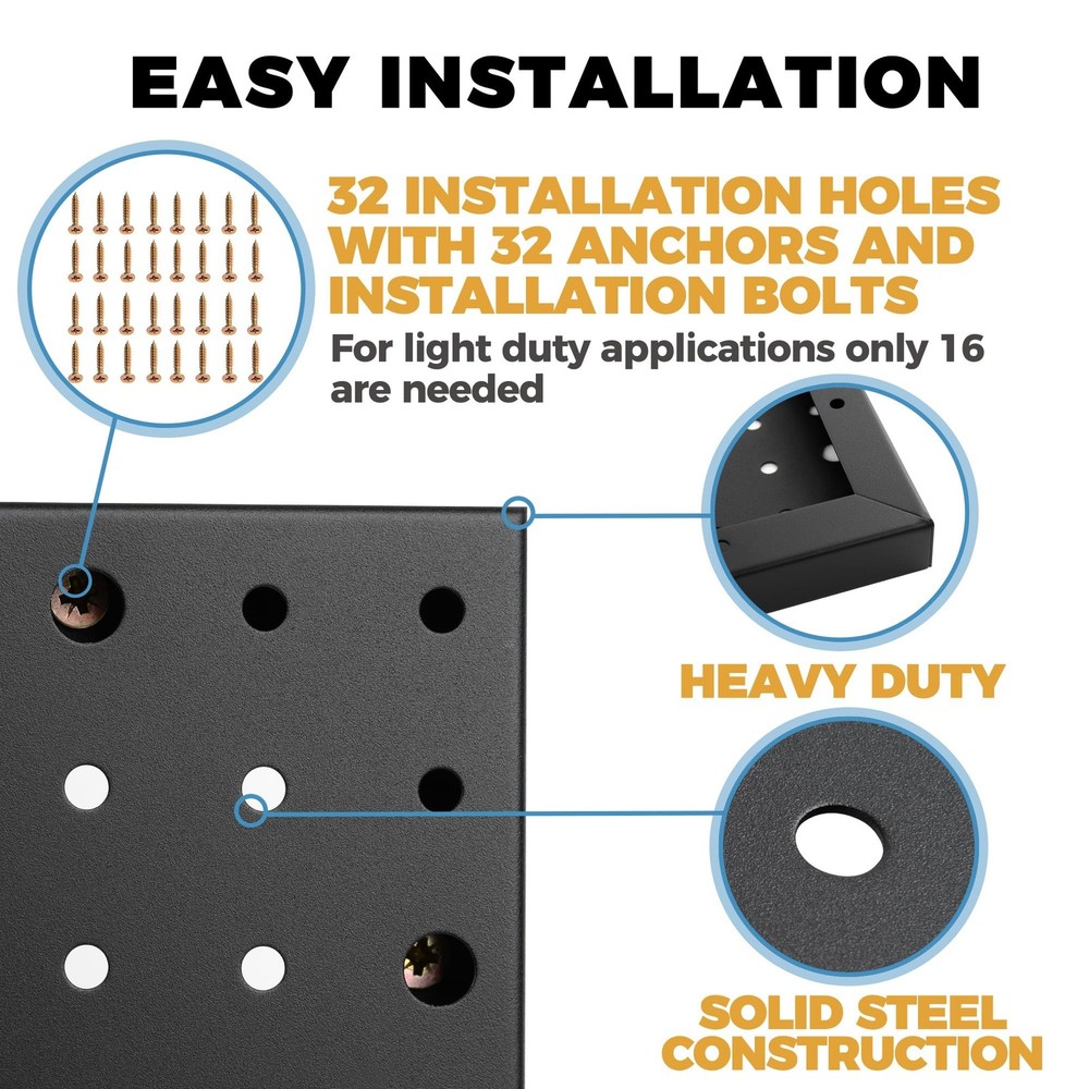 Heavy Duty 4-Panel Pegboard Wall Organizer & 32 Peg Hooks - Four Black Metal ...