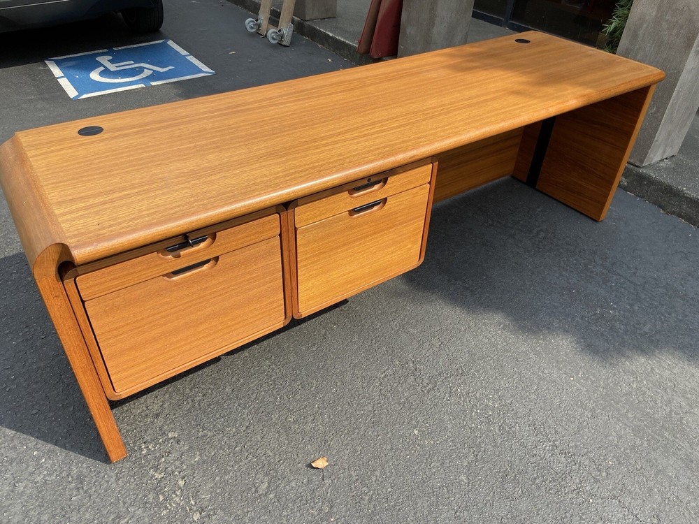 Danish Teak Mid Century Modern Waterfall Sideboard Credenza Buffet Office Desk