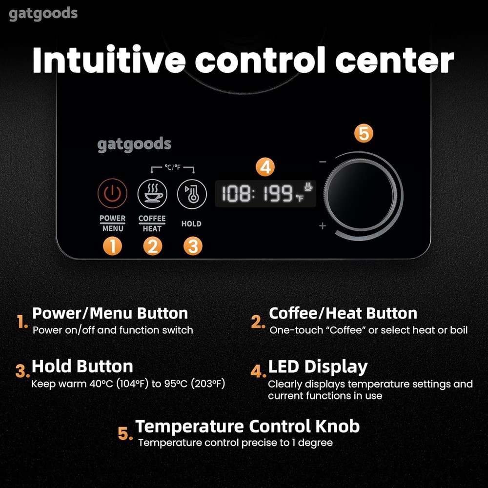Electric Gooseneck Kettle 1200W - Precise Temperature Control, Fast Boiling