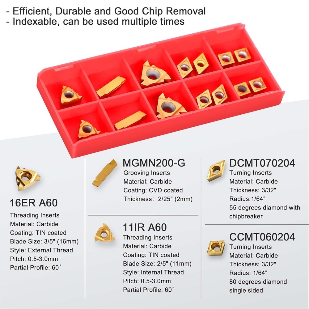 7-Piece Indexable Lathe Tool Kit with 14 Carbide Inserts for Precision Machining