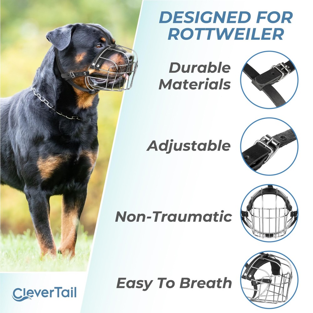 XL Metal Dog Muzzle for Large Sized Dogs – Heavy Duty Rottweiler Muzzle – Bas...