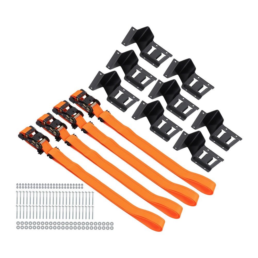 LABLT E Track Wheel Chock System 9' Orange Ratchet Tie Down Straps For Trucks