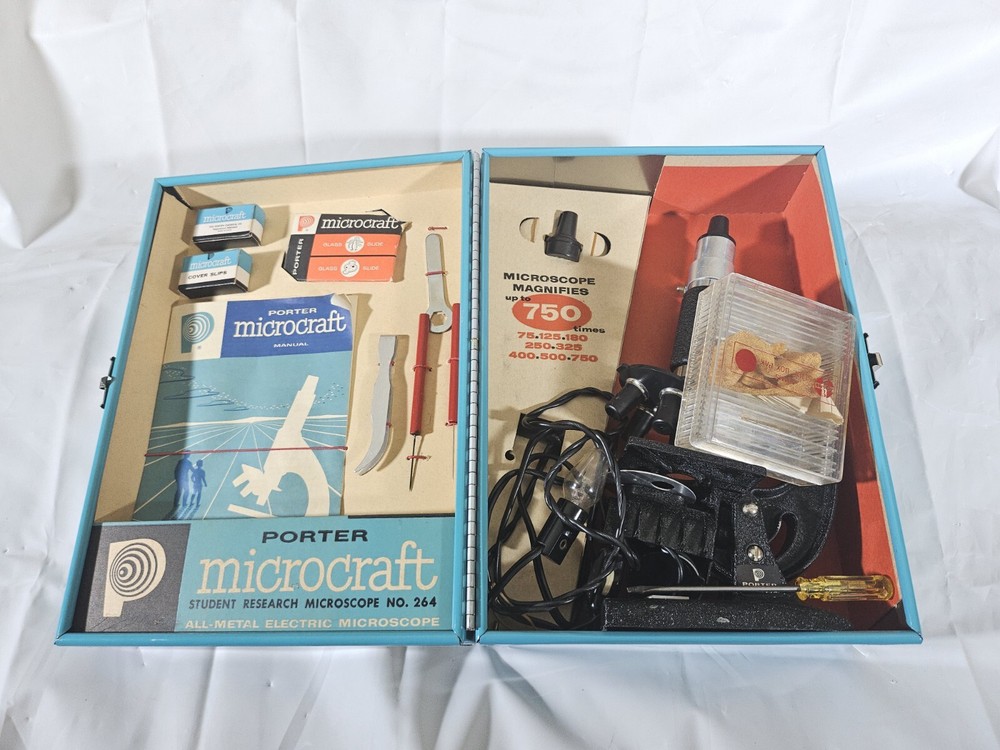Porter Science Microcraft Student Research Microscope Lab No. 264 w/ Extras 🔥