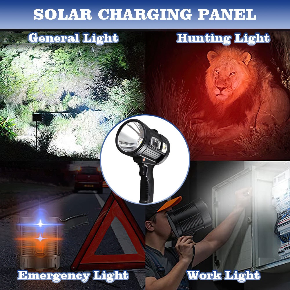 90000LM Bright Flashlight Searchlight LED USB Rechargeable Spotlight Handheld