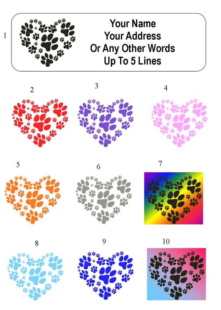 30 Paw Print Heart Personalized Address Labels