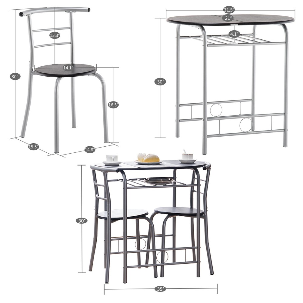 PVC Breakfast Table (One Table and Two Chairs) Black