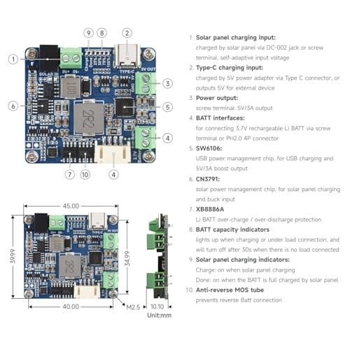 Solar Power Manager Module (D), Solar Charge Controller USB, Supports 6V~24V