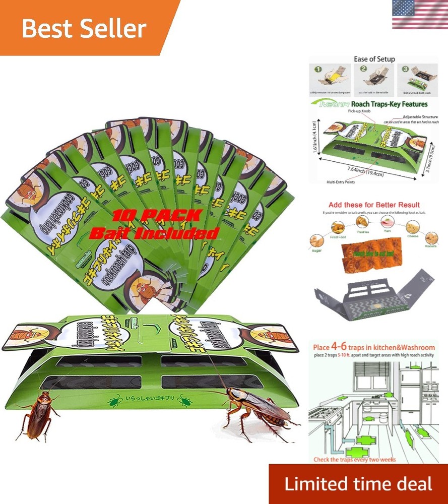 Classic Glue Cockroach Traps - 10 Pack, Safe & Highly Effective for Quick Setup