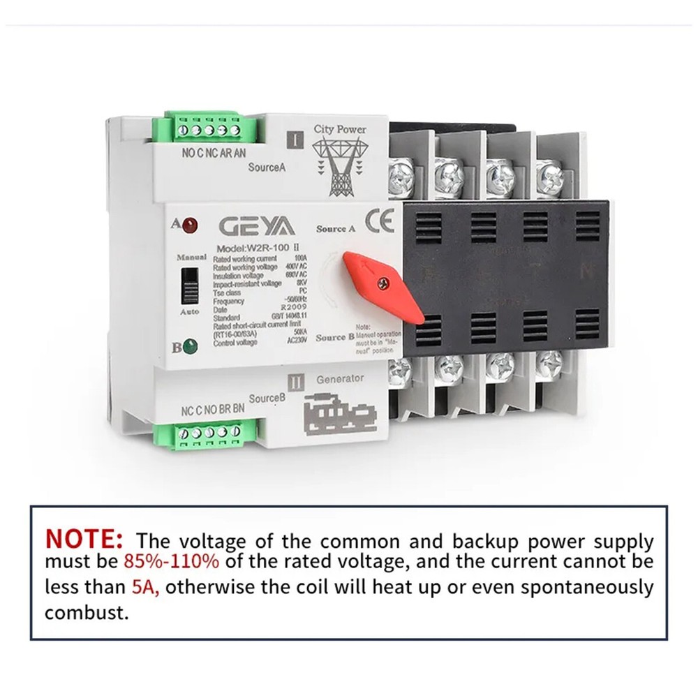 GEYA ATS PC Dual Power Automatic Power 4Pole 100A 220V Transfer Switch Grid NEW
