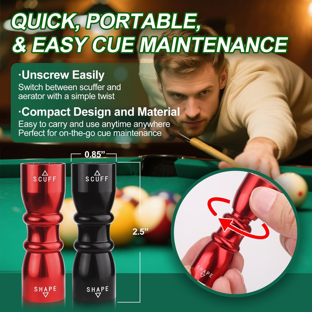 2 Pack Premium Pool Cue Tip Tools 3-in-1 Billiard Cue Tip Shaper Compact Bill...