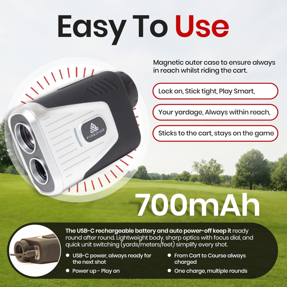 FIRED-UP Golf Range Finder - Rechargeable Laser Rangefinder Silver/Black