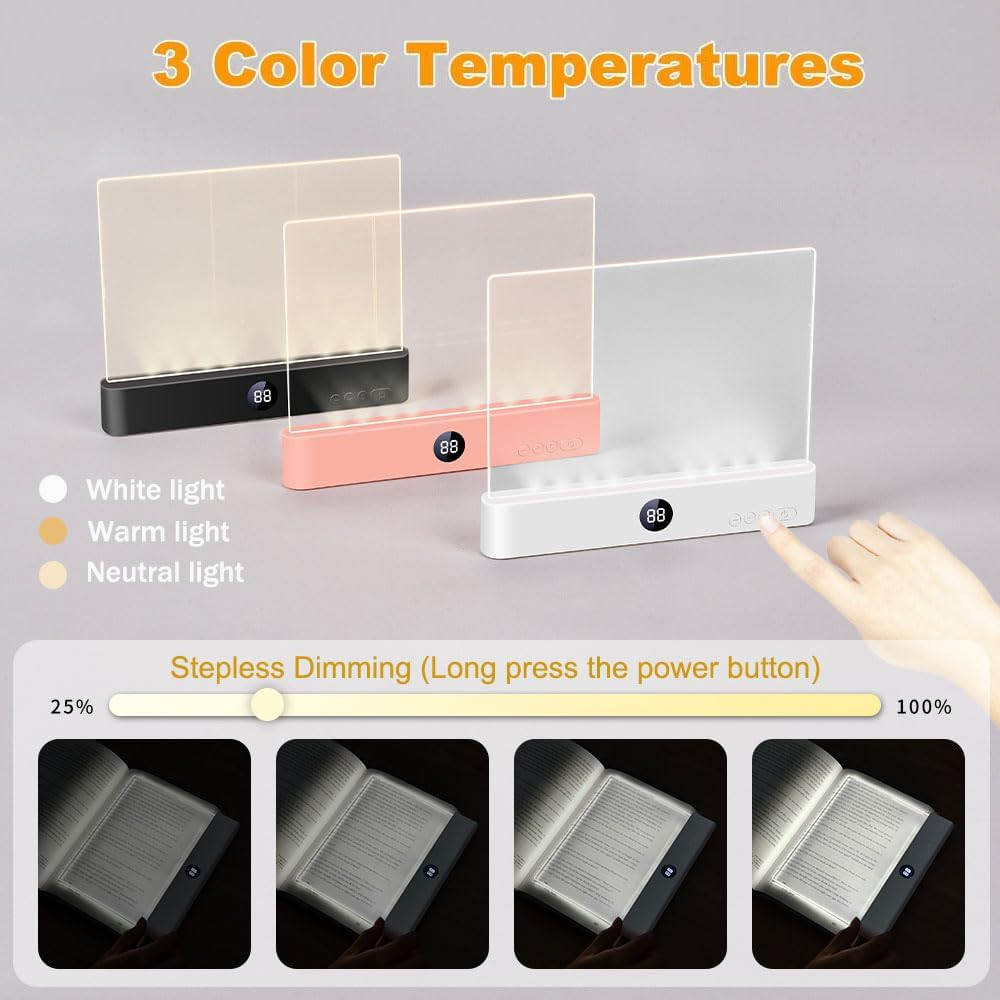 Book Light, Rechargeable Clear LED Flat Reading Light with 3 Colors Timer, D...