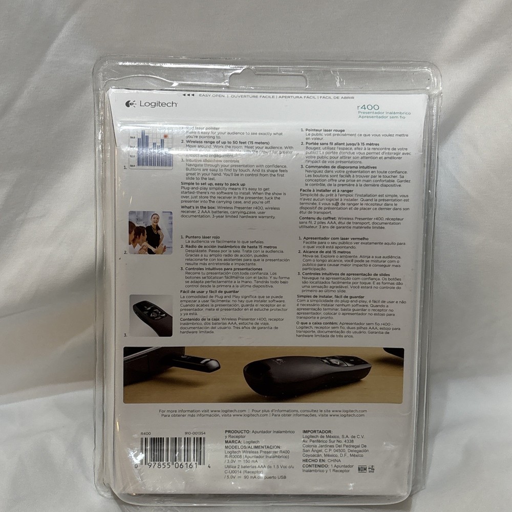 Logitech R400 Presenter Remote Control & Laser Pointer Black 910-001354