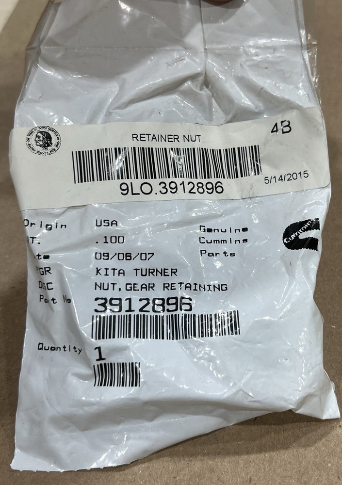 Genuine Cummins 3912896 Gear Retaining Nut New Sealed