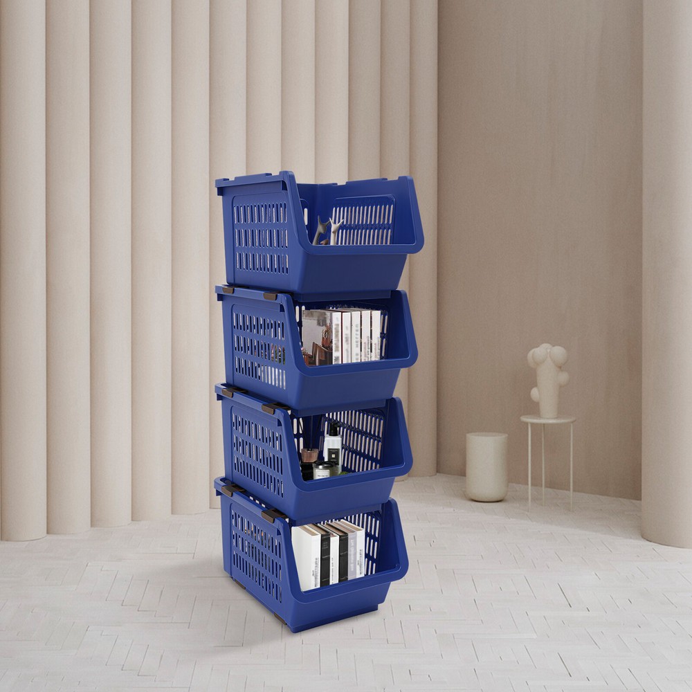 4 PCS Stacking Storage Baskets, PP Plastic Stackable Organizer Bins 76x34x24cm