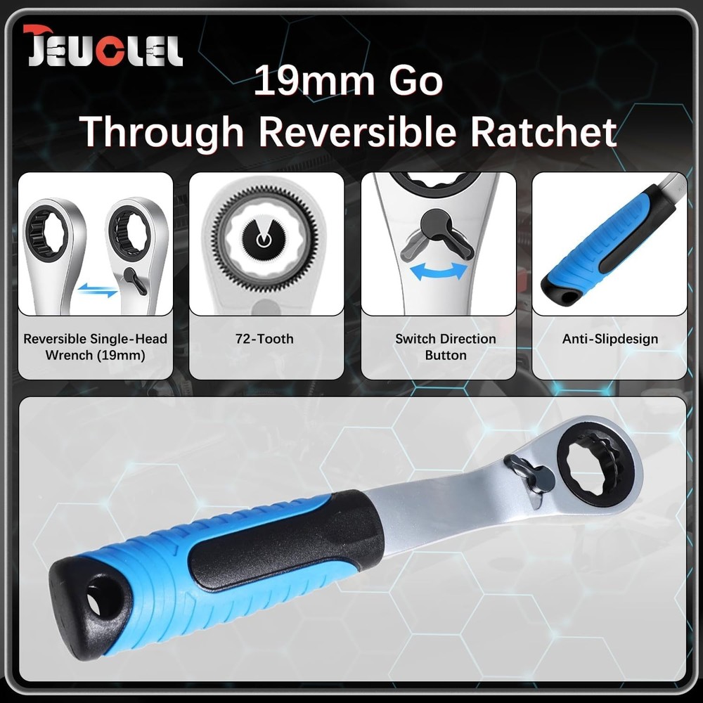 17PCS Pass Through Socket Set Chrome Vanadium Steel Space-Saving Efficient Grip