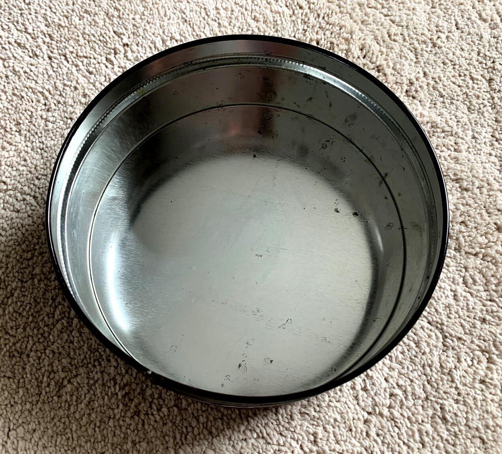 Vintage EMPTY TIN CONTAINER Autumn, Fall, Thanksgiving Round 7”x 2.75"