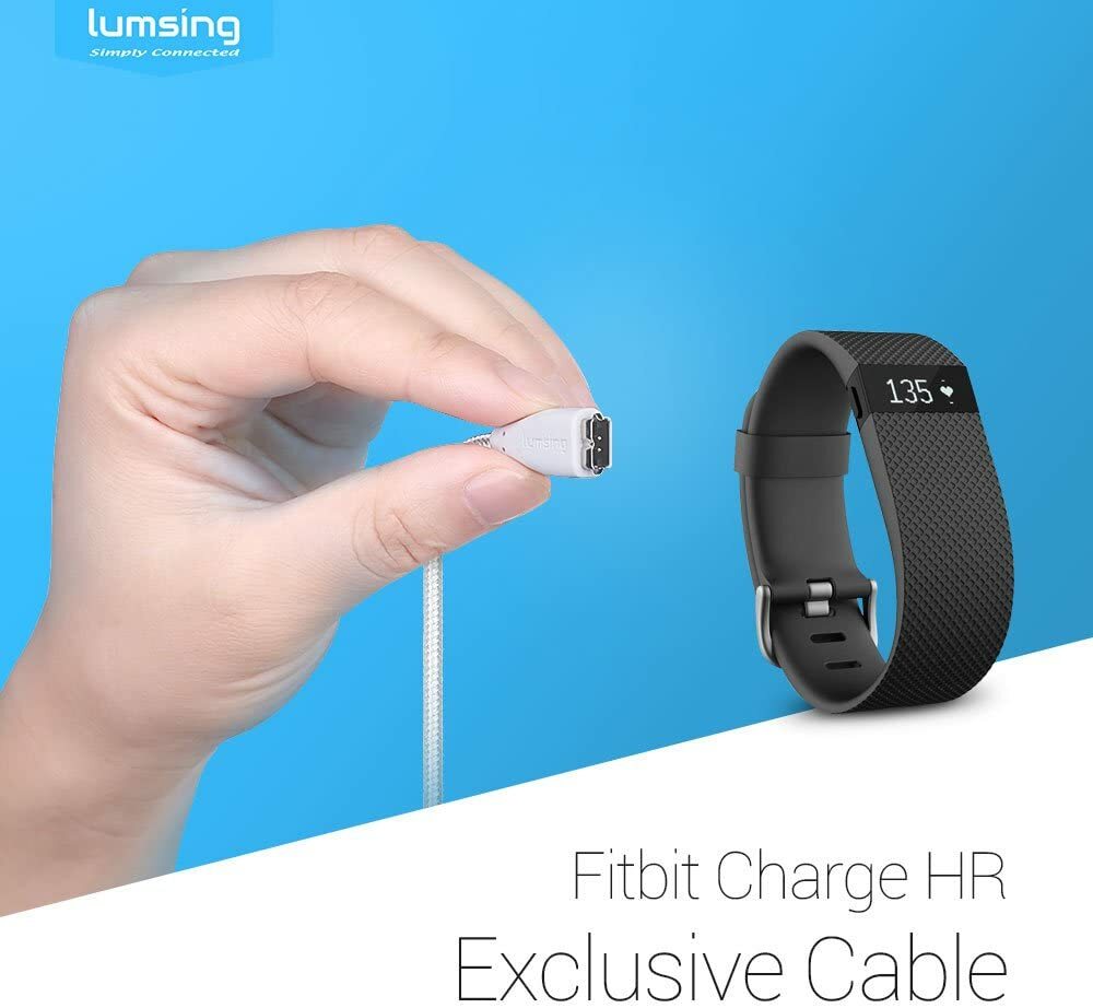 2 Lumsing Fitbit Charge HR USB Nylon charging Cable 1 ft/33cm White/Silver [B41]