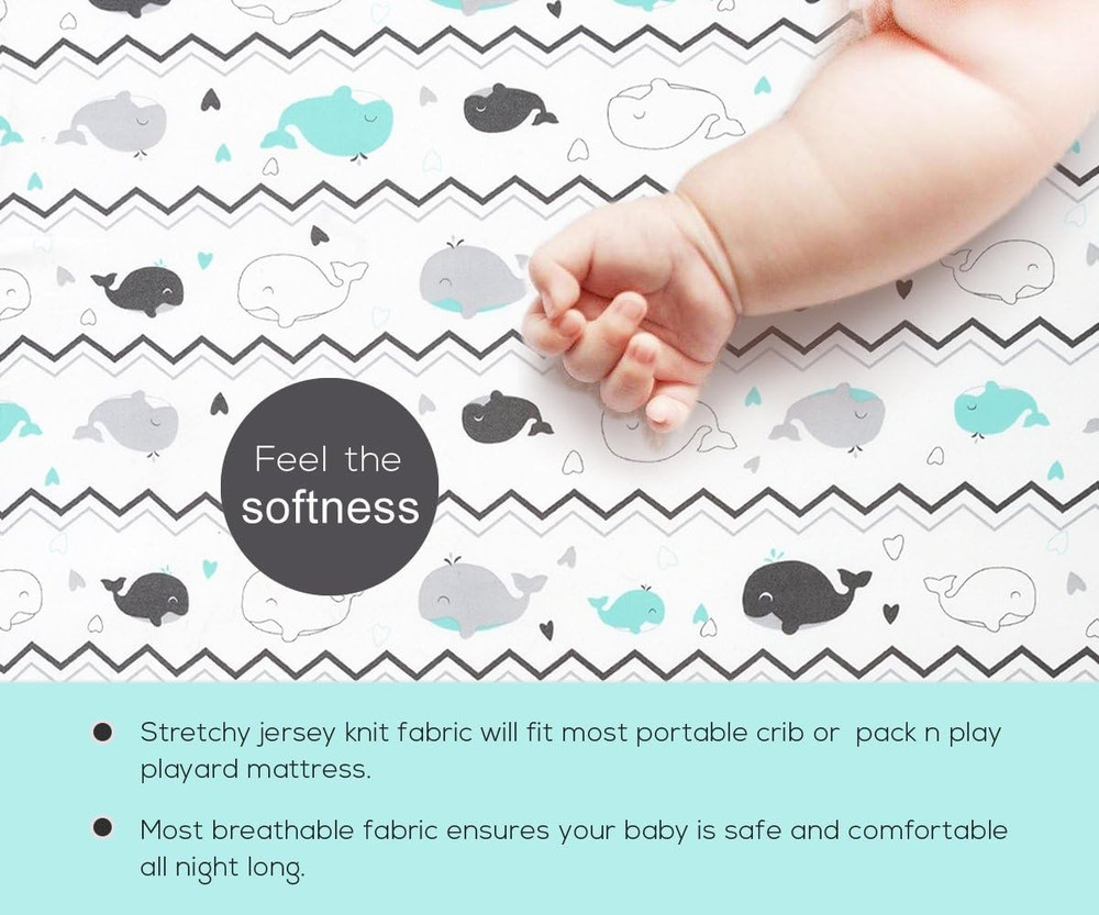 Pack N Play Sheets, 2 Pack Mini Crib Sheets,Stretchy Portable Fitted Playard Sh