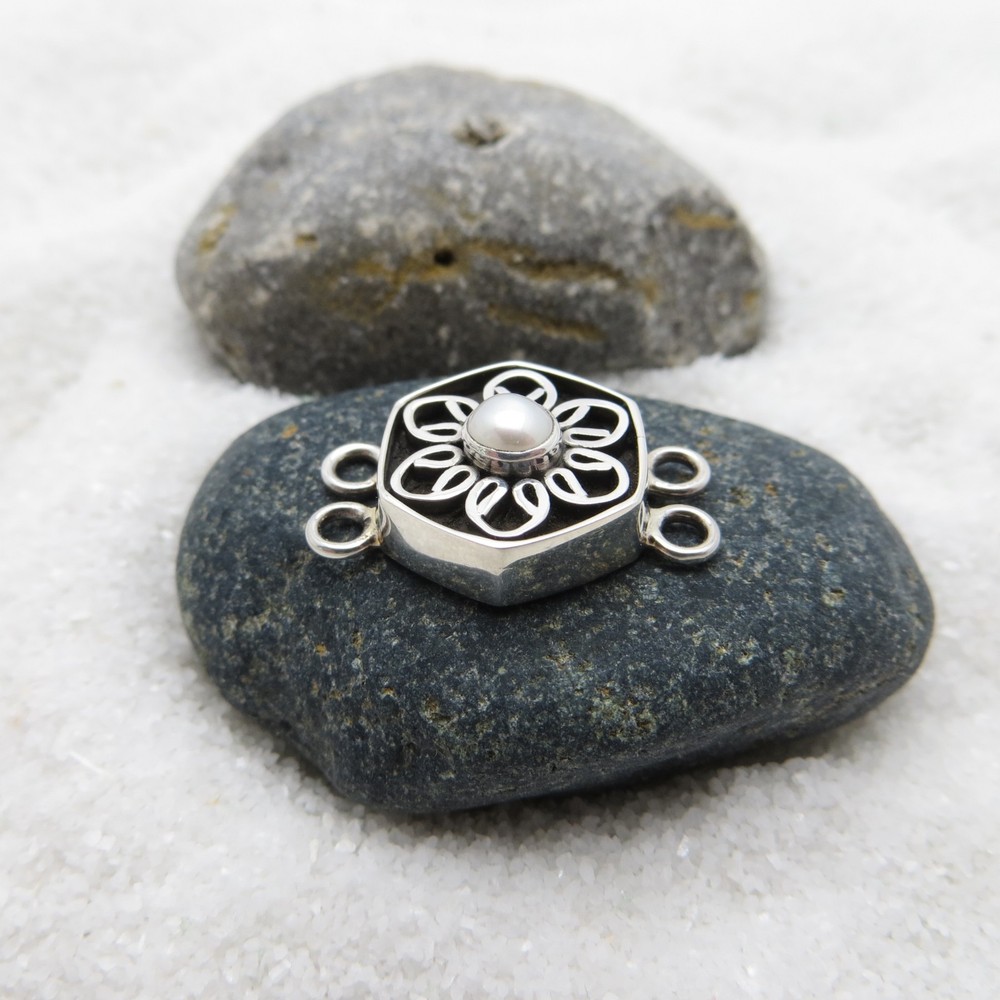 2-Strand Sterling Bali Connector w/ Pearl